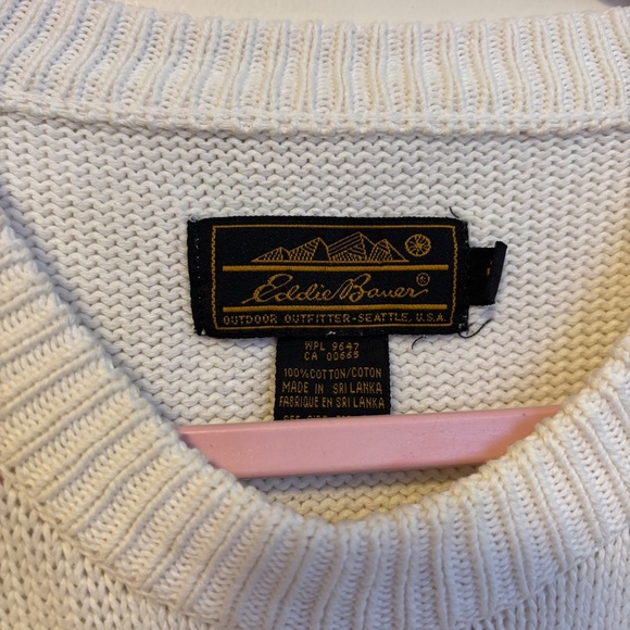 Eddie Bauer Crewneck 100% Cotton Knit Long Sleeve Sweater White Mens Size Large - Picture 3 of 3